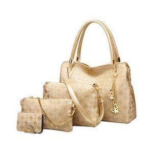 3 pcs Womens PU Leather Purses and Handbags with Matching Wallets - Gold